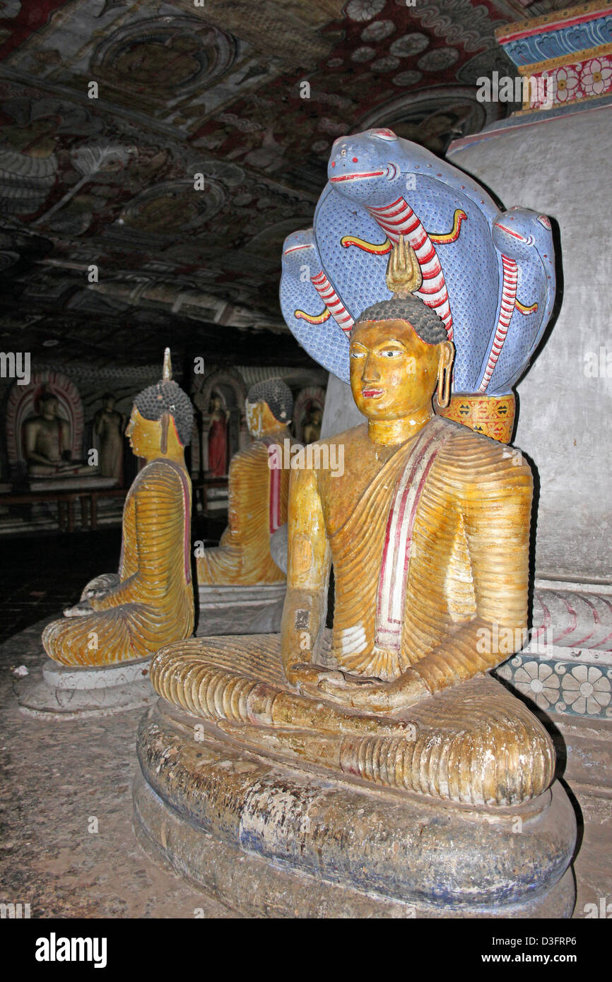 Muchalinda Cobra Hood au-dessus du seigneur Bouddha image à Maharajalena Dambulla Cave Temple, Banque D'Images