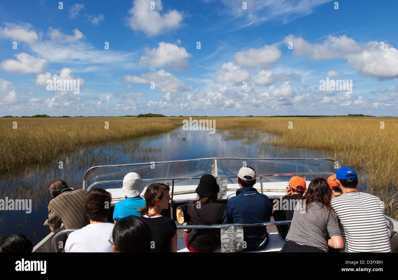 Les touristes sur un hydroglisseur, les Everglades, Florida, USA Banque D'Images