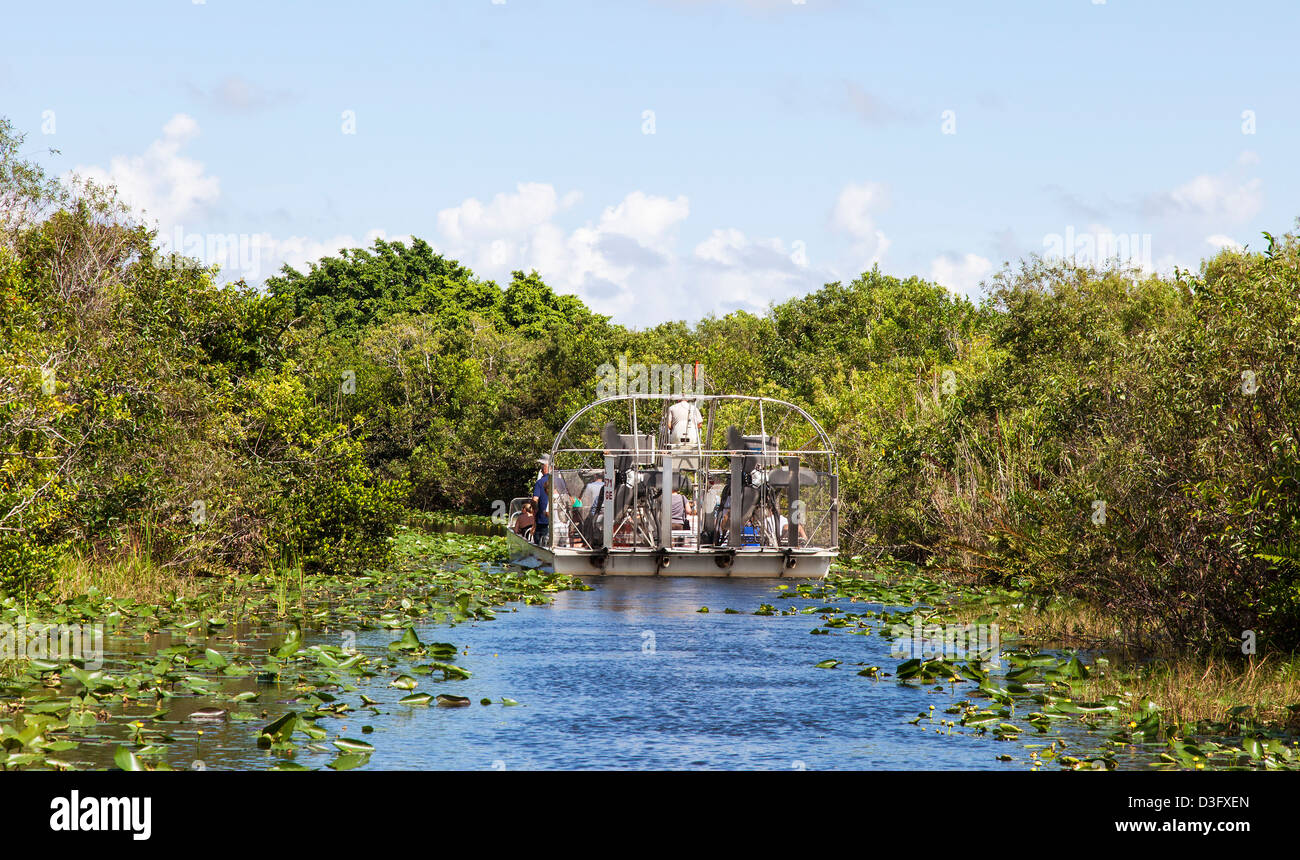 Les touristes sur un hydroglisseur, les Everglades, Florida, USA Banque D'Images