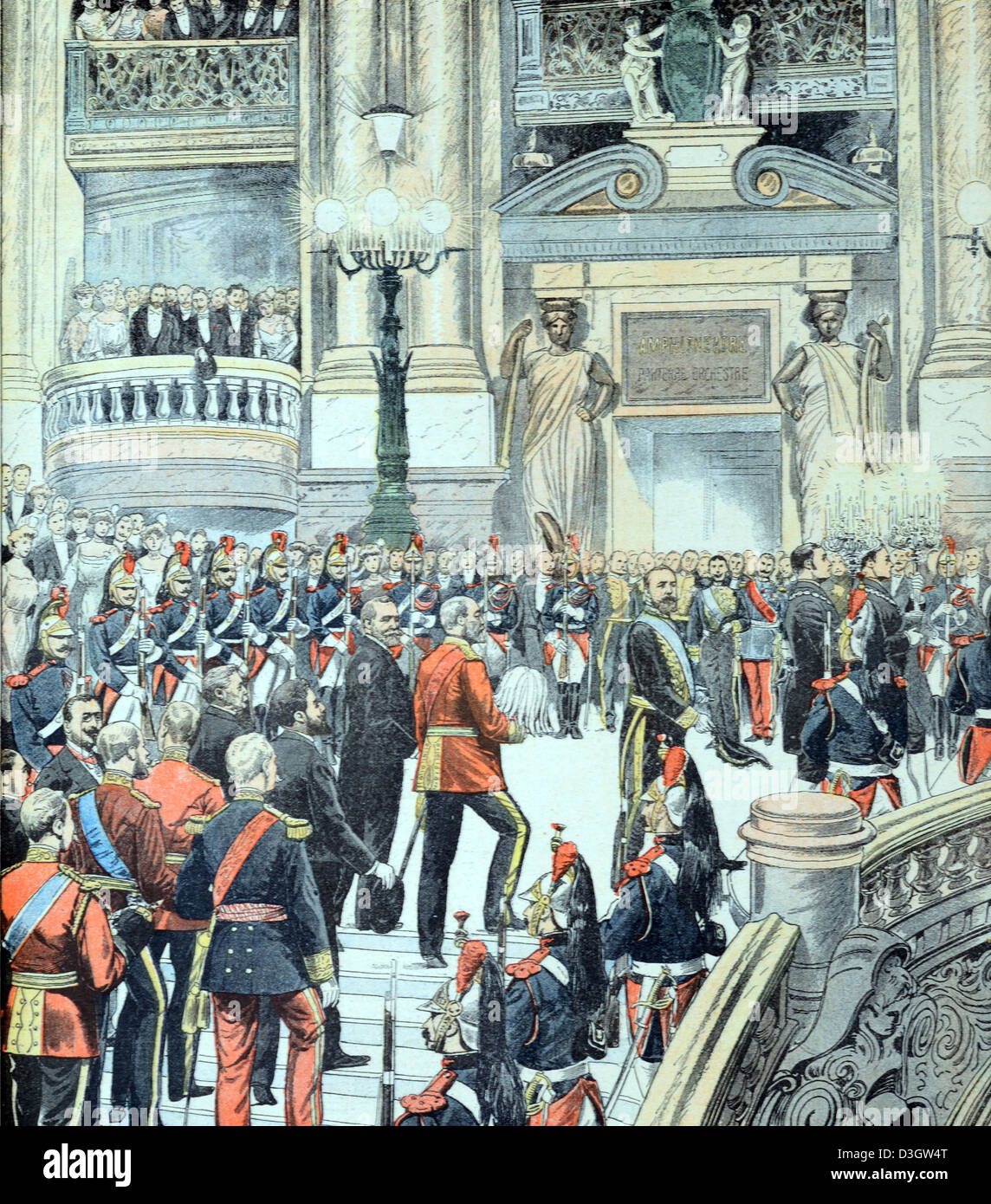 Roi Édouard VII à l'Opéra de Paris (mai 1903) menant à la signature de l'Entente Cordiale franco-britannique en avril 1904. Vintage ou ancienne illustration ou gravure 1903 Banque D'Images