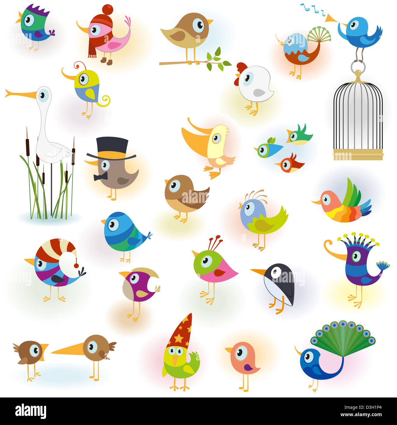 Big Cartoon Ensemble d'oiseaux Banque D'Images
