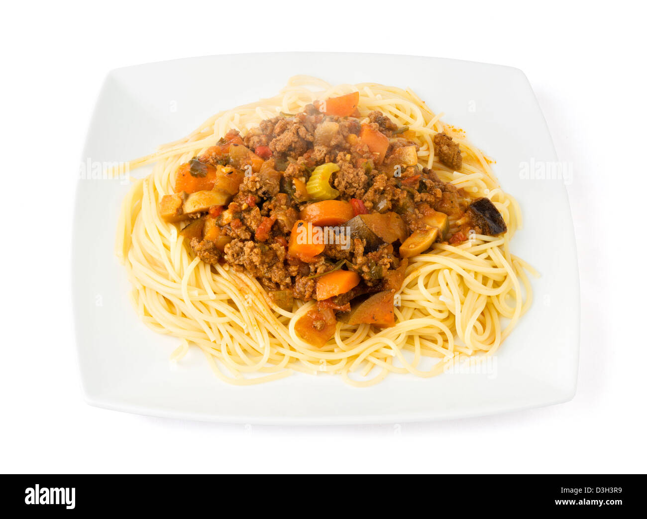 Assiette de spaghetti sauce bolognaise fraîchement préparés Banque D'Images
