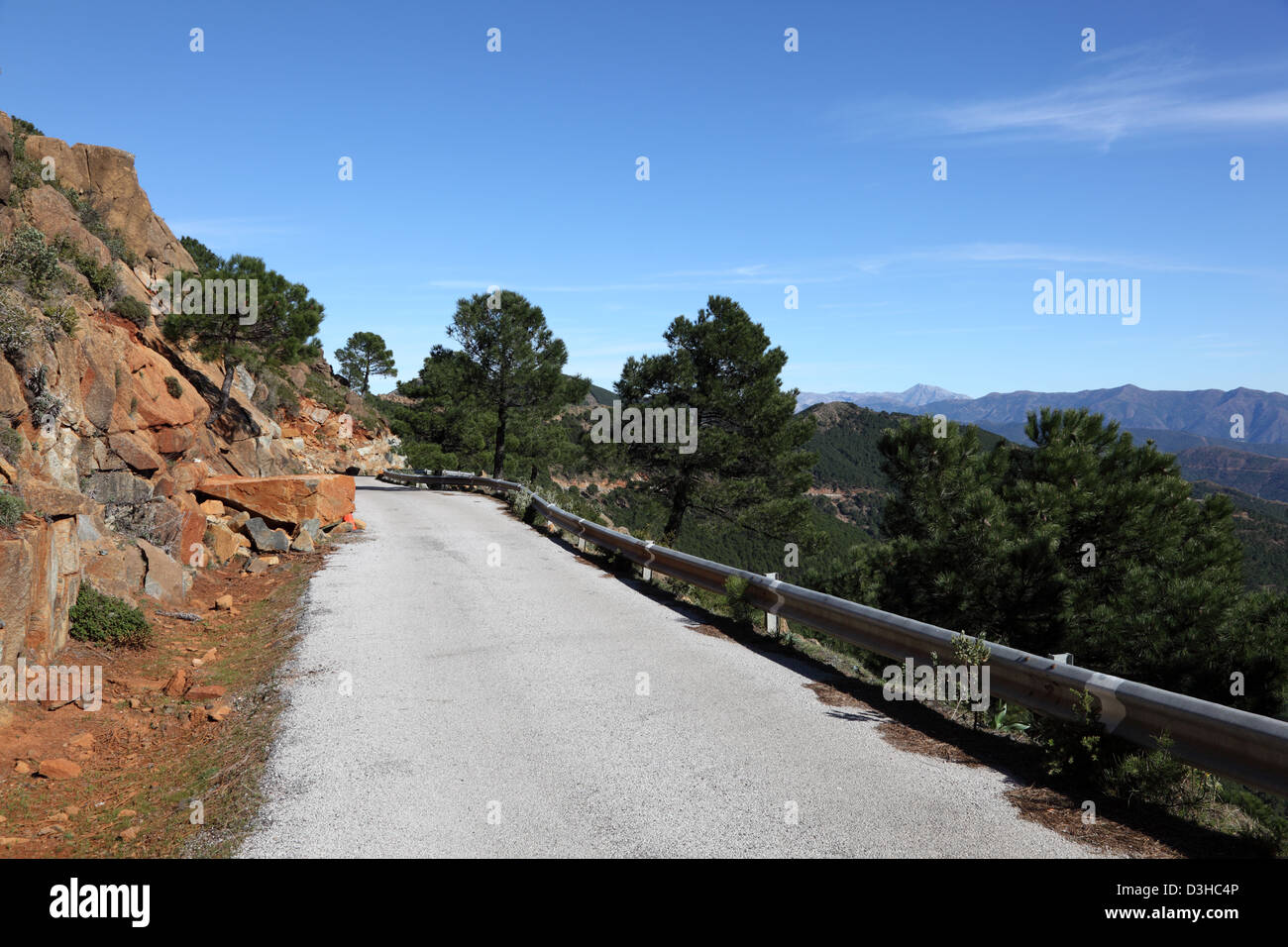 Route étroite dans les montagnes Sierra Bermeja, Andalousie, Espagne Banque D'Images