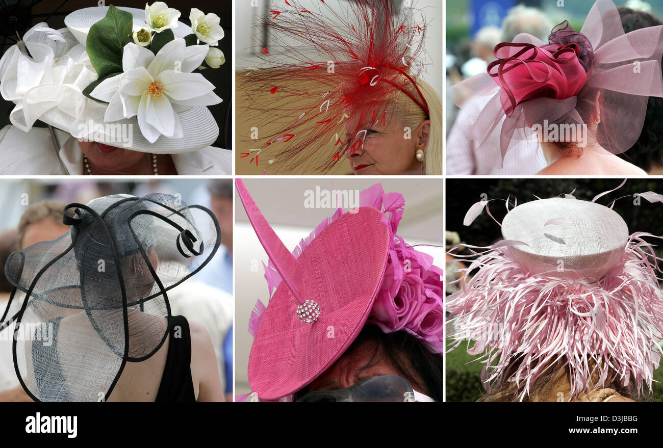 (Afp) - Cette photo datée du 29 mai 2005 montre des chapeaux extravagants à Iffezheim's race course réunion du printemps. Il est couronné par le Grand Prix doté de 120 000 euros. Elle a lieu le dimanche, 29 mai 2005. Banque D'Images