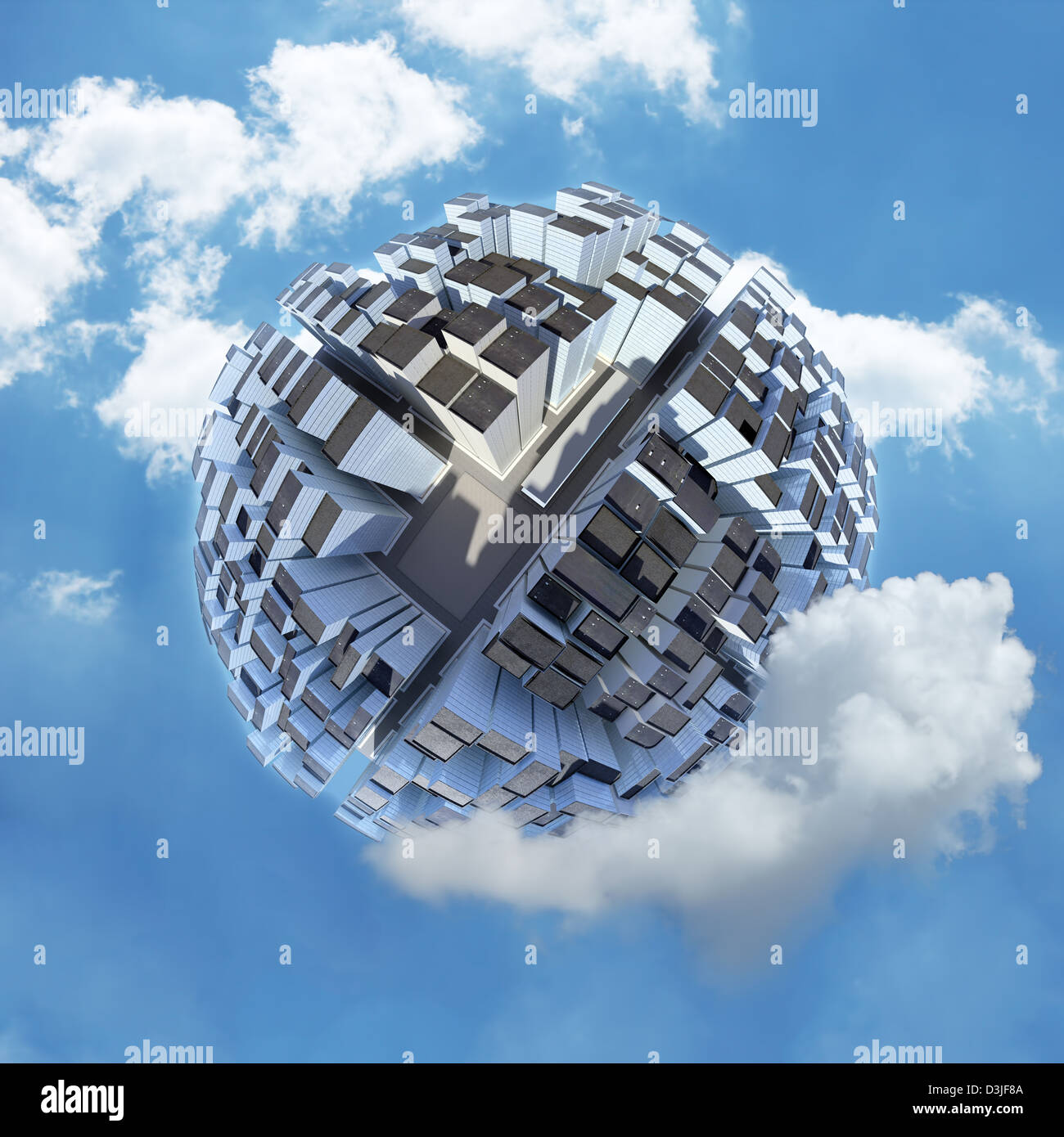 Ville monde sphérique dans les nuages - la vue quotidienne Banque D'Images