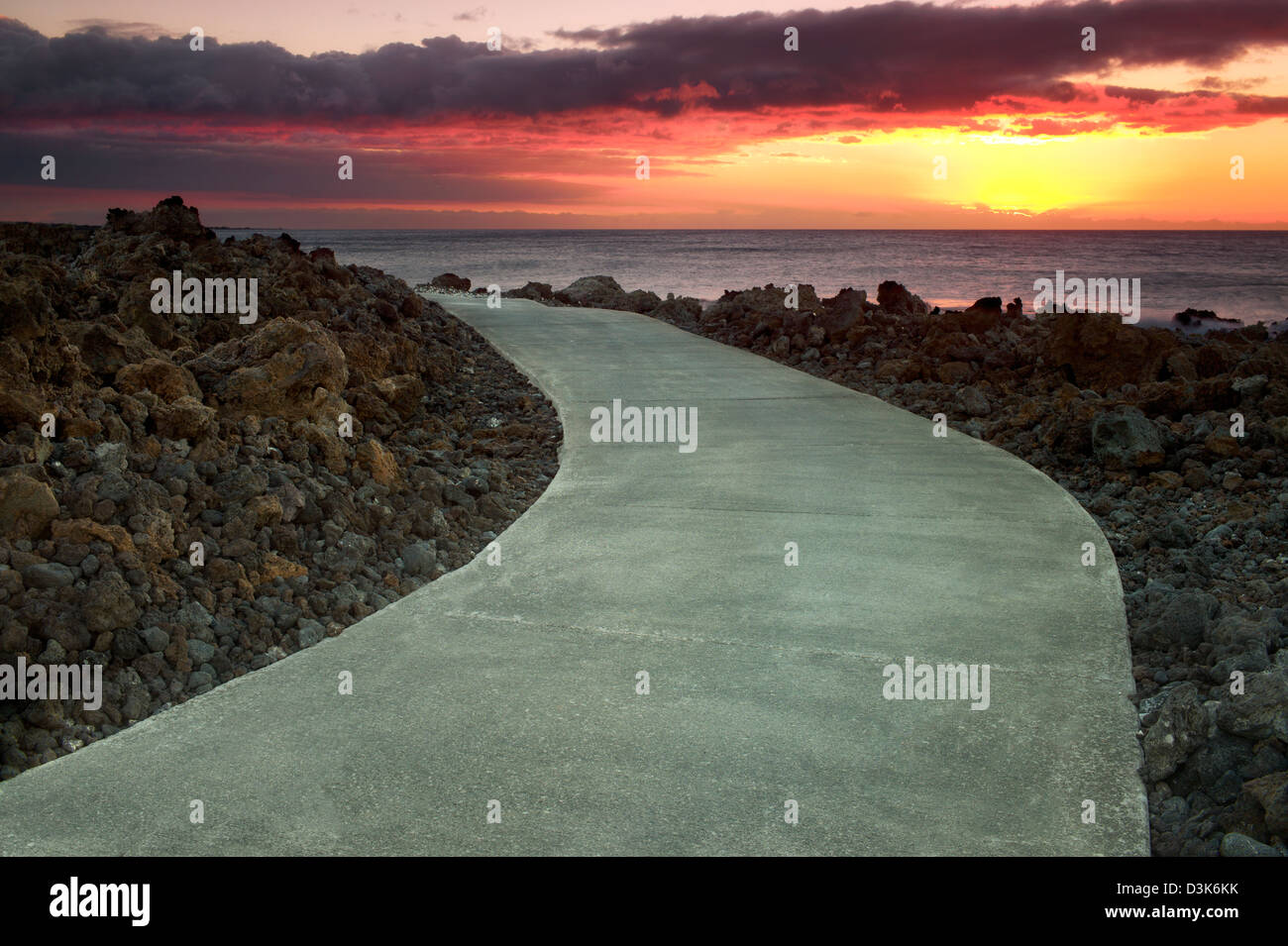 Path et l'océan. Le Kohala Coast, New York, la grande île. Banque D'Images