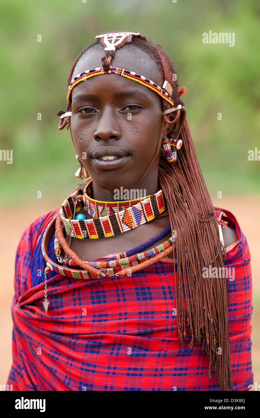 Guerrier masaï, Selenkay Conservancy, Kenya Banque D'Images