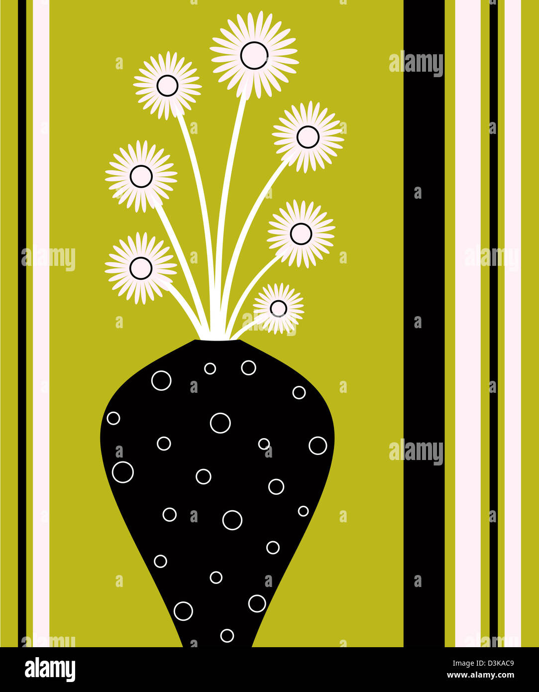 Fleurs décoratives dans un vase avec motif à rayures Banque D'Images