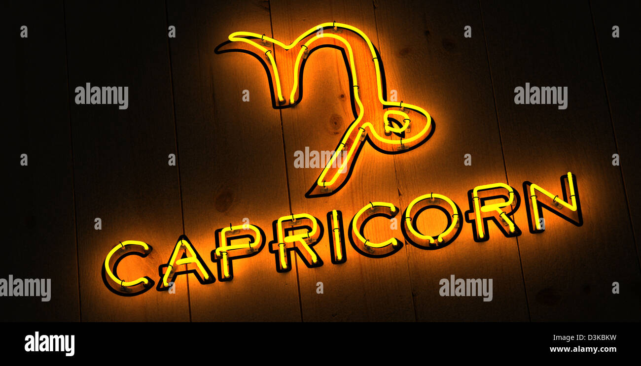 Signe astrologique Capricorne en néon Banque D'Images