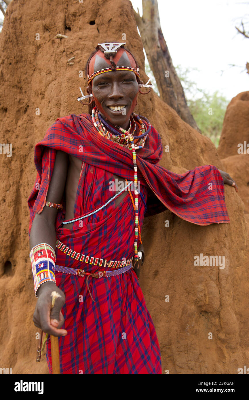 Guerrier masaï, Selenkay Conservancy, Kenya Banque D'Images