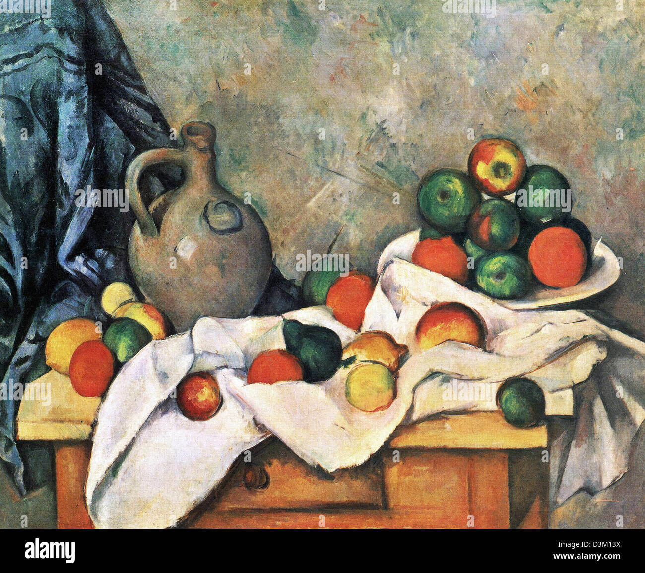 Paul Cézanne, nature morte, draperie, lanceur, et Coupe à fruits 1893-1894 Huile sur toile. Whitney Museum of American Art, New York, USA Banque D'Images