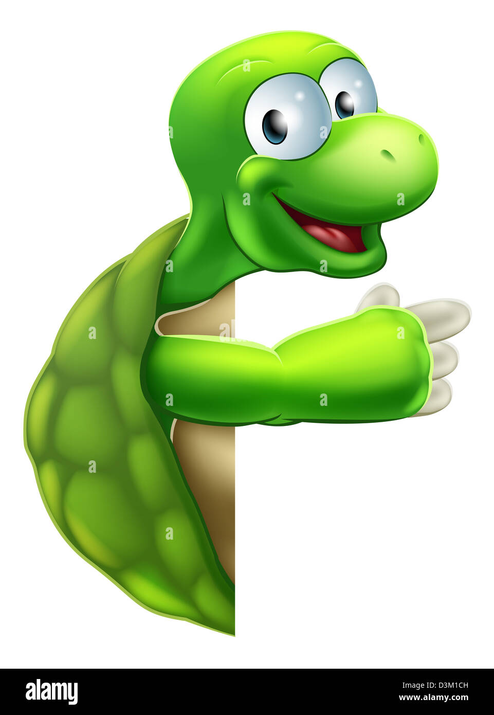 Une illustration d'une tortue tortue cute cartoon ou caractère d'oeil autour d'un signe et pointant sur elle Banque D'Images