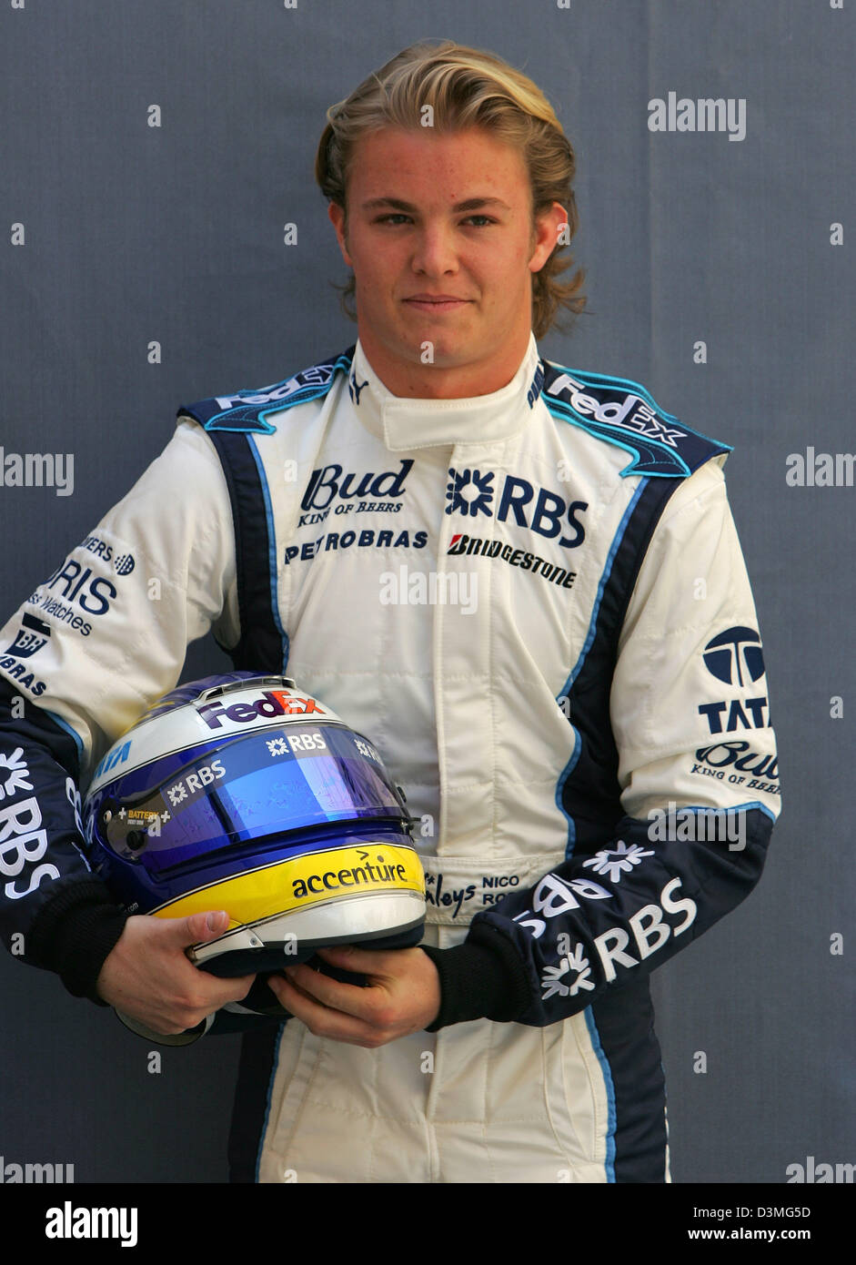 L'allemand pilote de Formule 1 Nico Rosberg Williams F1 Team pose pour les photographes à la piste de course de Formule 1 de Bahreïn, près de Manama, Bahreïn, le jeudi 09 mars 2006. La première course du championnat du monde de F1 2006, le Grand Prix de Bahreïn, aura lieu ici le dimanche 12 mars 2006. Photo : Carmen Jaspersen Banque D'Images