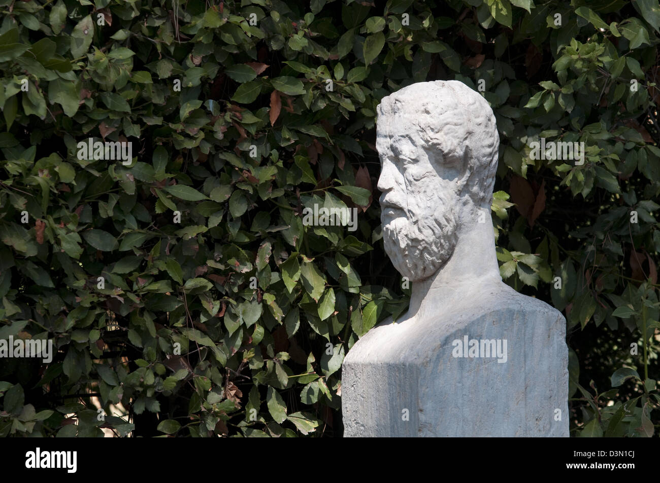 L'Italie, Lazio, Rome, Villa Médicis, l'Académie Française , Jardin, figure de pierre la tête dans le jardin Banque D'Images