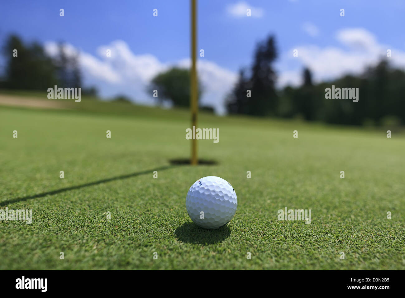 Balle de golf sur le green, Close up Banque D'Images