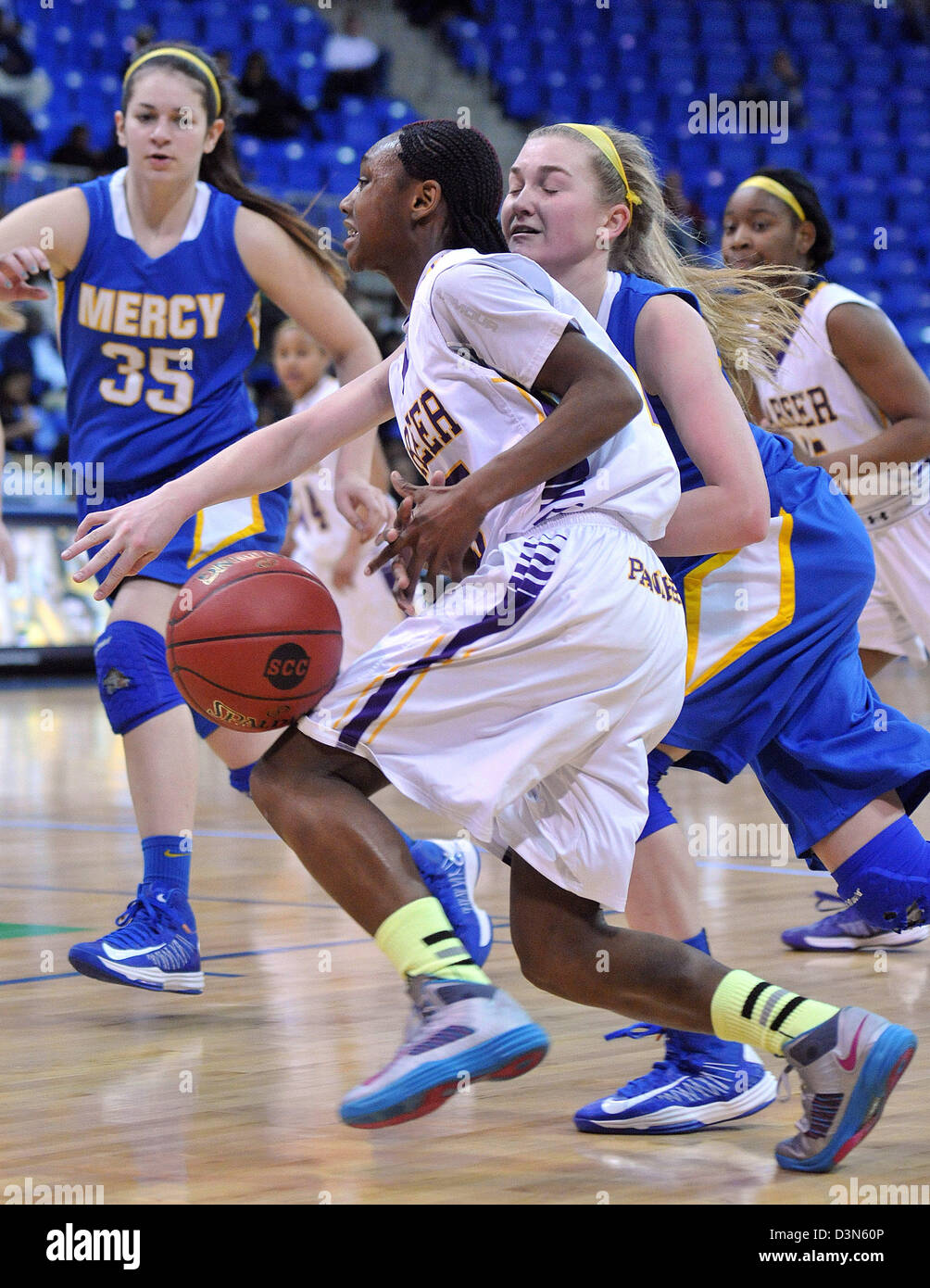 Championship girls high school basketball game dans CT USA Banque D'Images