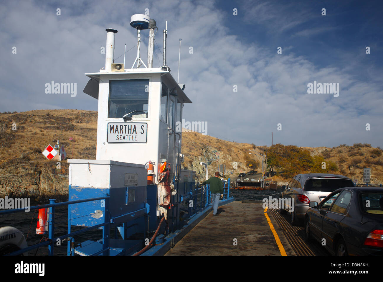 Le Martha, une petite traversée en ferry de voiture lac Roosevelt (le fleuve Columbia) à la société Ferry, partie de la State Route 21. Banque D'Images