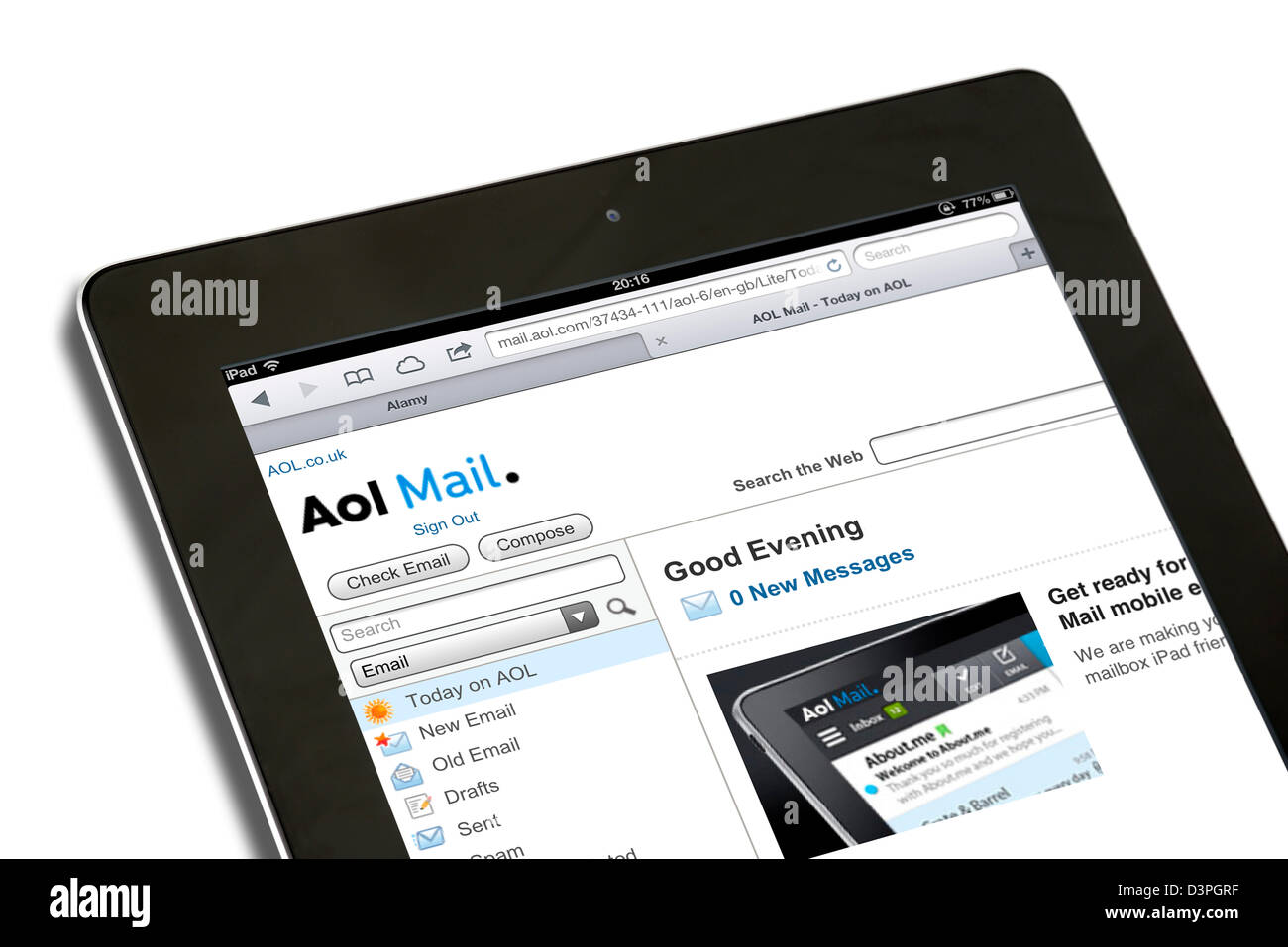 Compte de messagerie AOL sur un iPad 4e génération, UK Banque D'Images