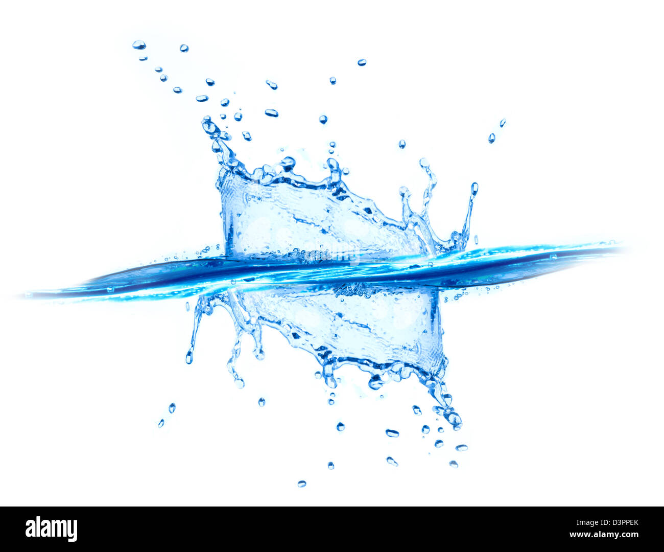 Blue Water Splash isolé sur fond blanc. Banque D'Images