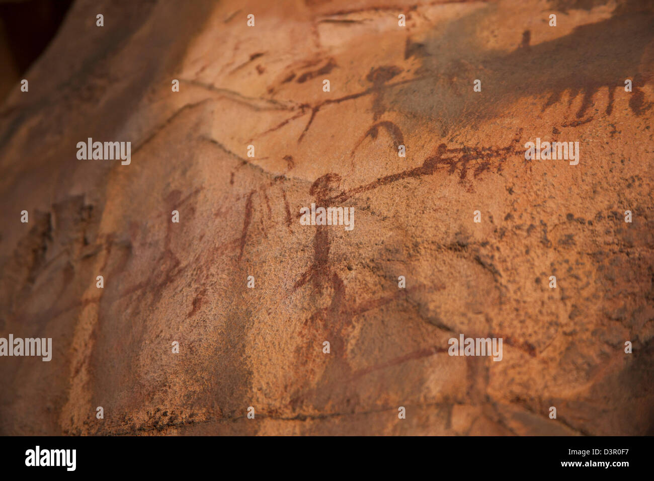 Close-up d'une peinture rupestre, Bhimbetka abris sous roche, Raisen District, Madhya Pradesh, Inde Banque D'Images