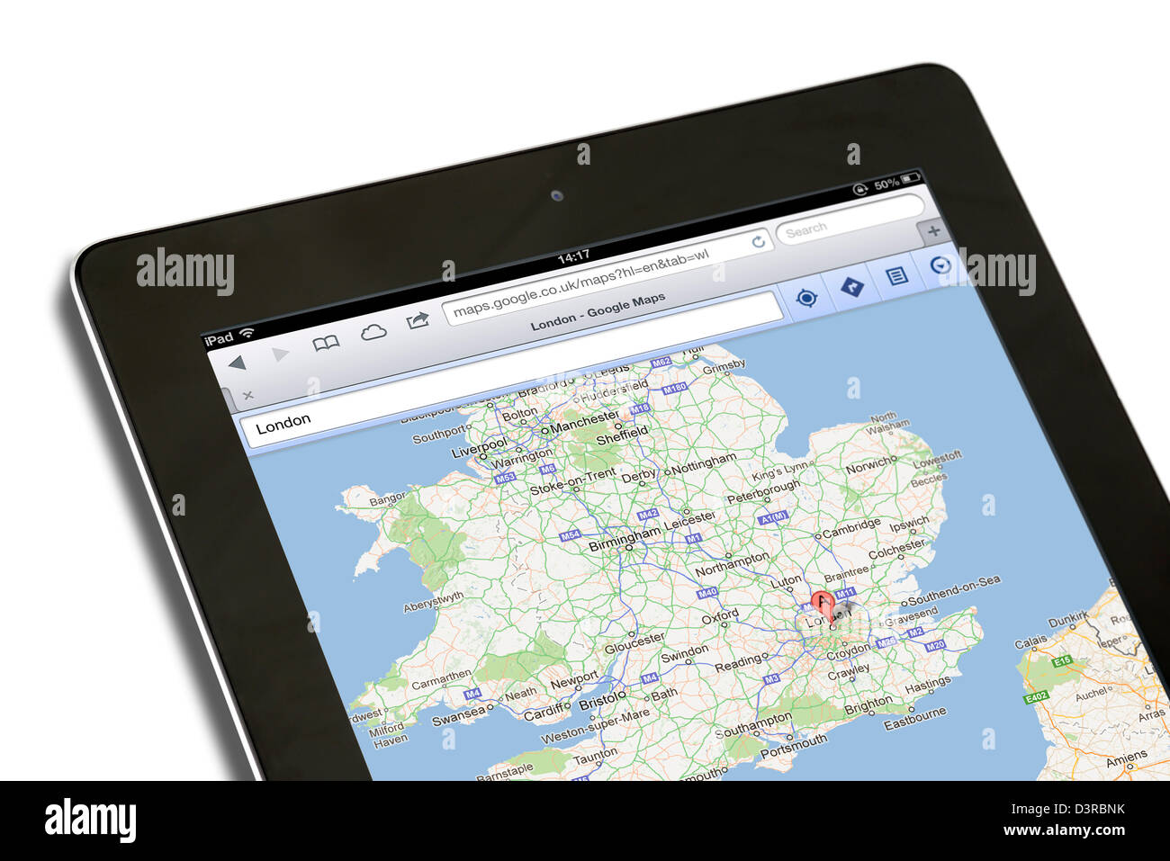 L'utilisation de cartes sur Google.co.uk sur un iPad 4e génération Banque D'Images