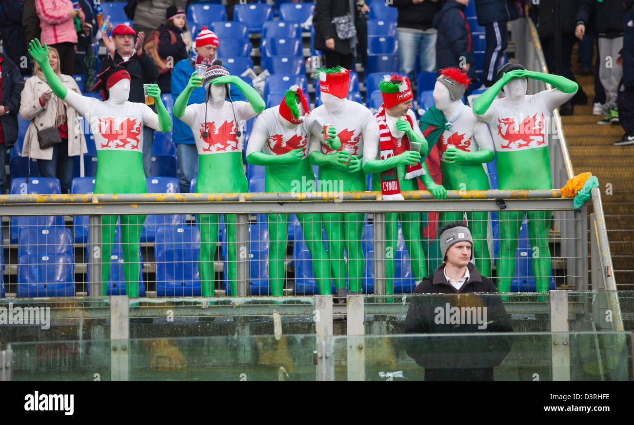 Welsh Rugby fans célébrer une victoire du Pays de Galles au coup de sifflet final Banque D'Images