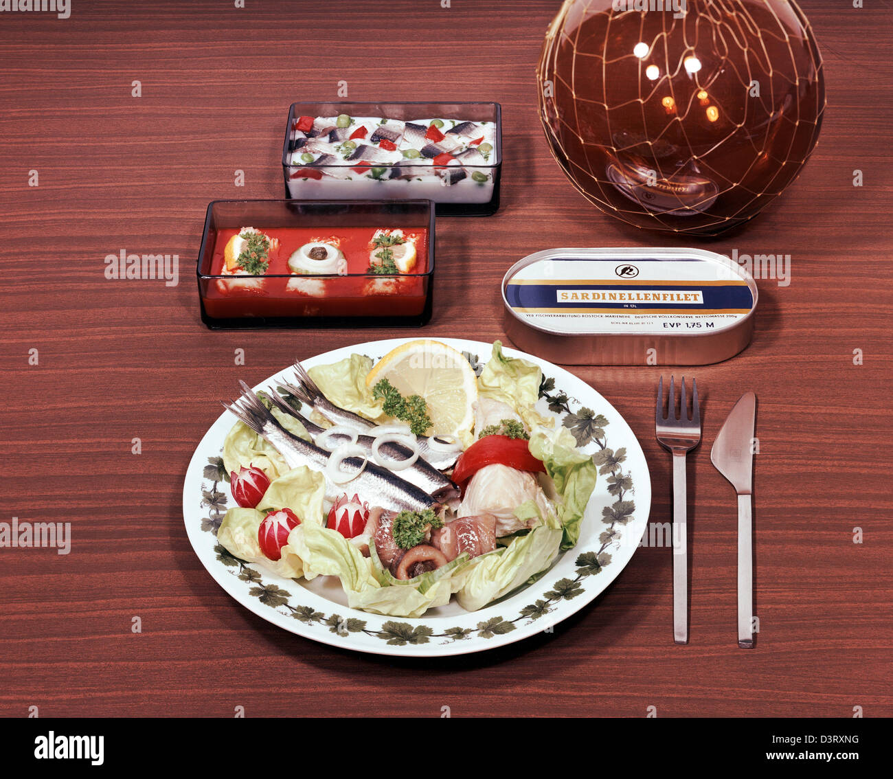 Berlin, RDA, une publicité pour les produits du poisson Banque D'Images