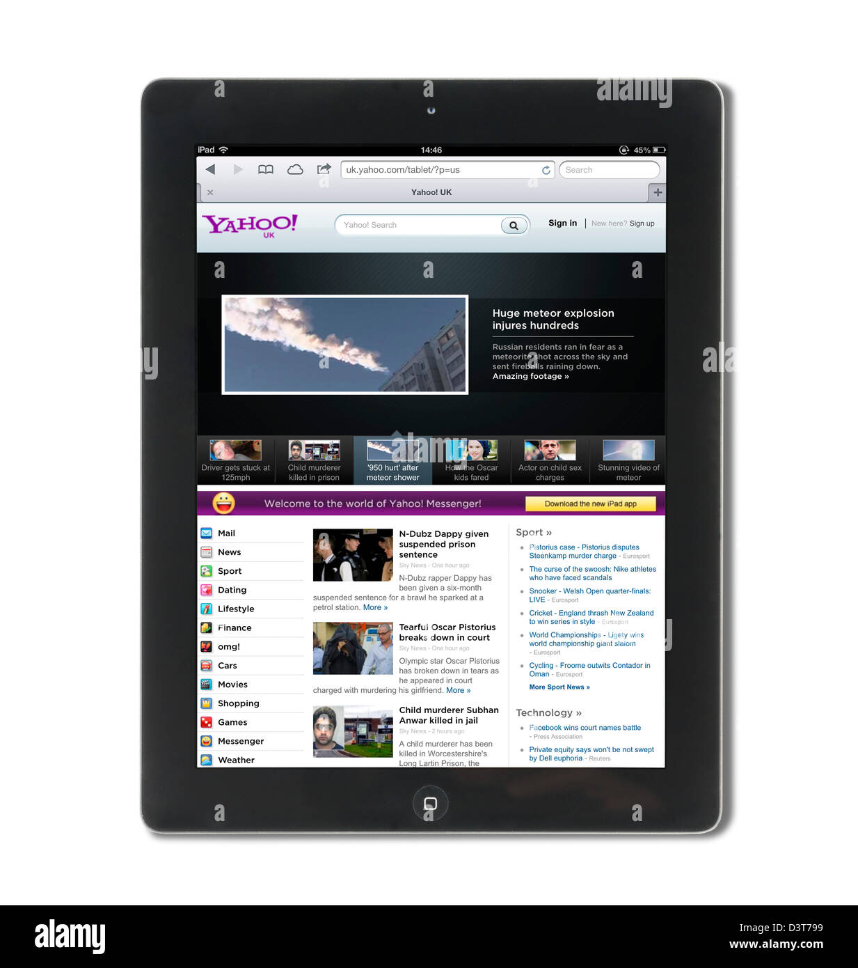 Yahoo UK search et front page vue sur un iPad 4e génération Banque D'Images