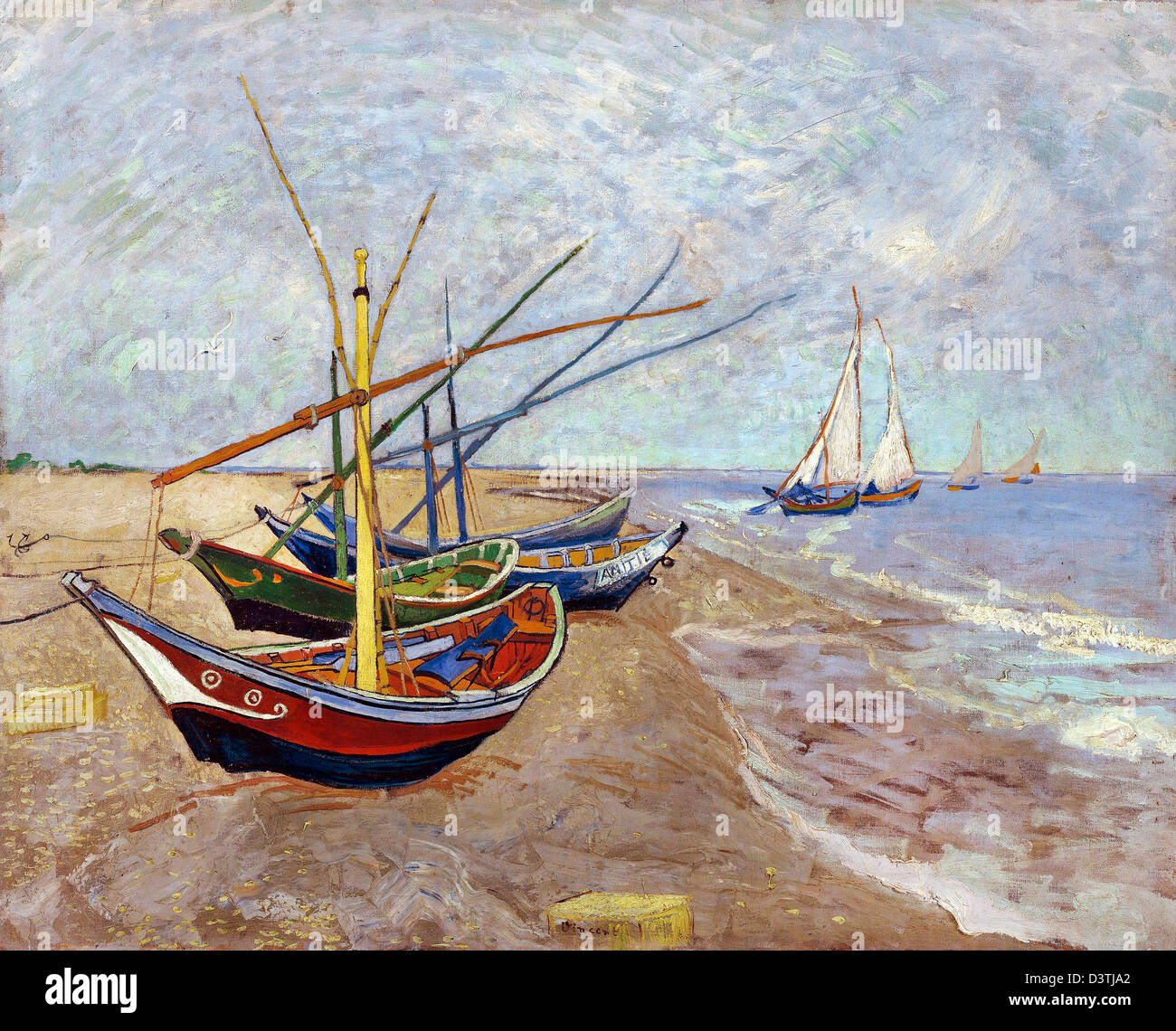 Vincent van Gogh, des bateaux de pêche sur la plage à Les Saintes-Maries-de-la-Mer 1888 Huile sur toile. Van Gogh Museum, Amsterdam Banque D'Images