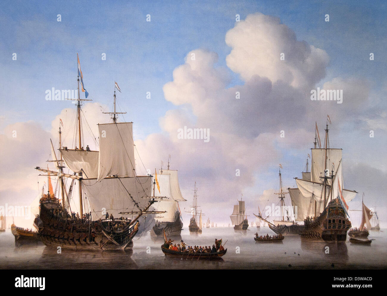 Navires néerlandais sur une mer calme 1665 Willem van de Velde, Pays-Bas Banque D'Images