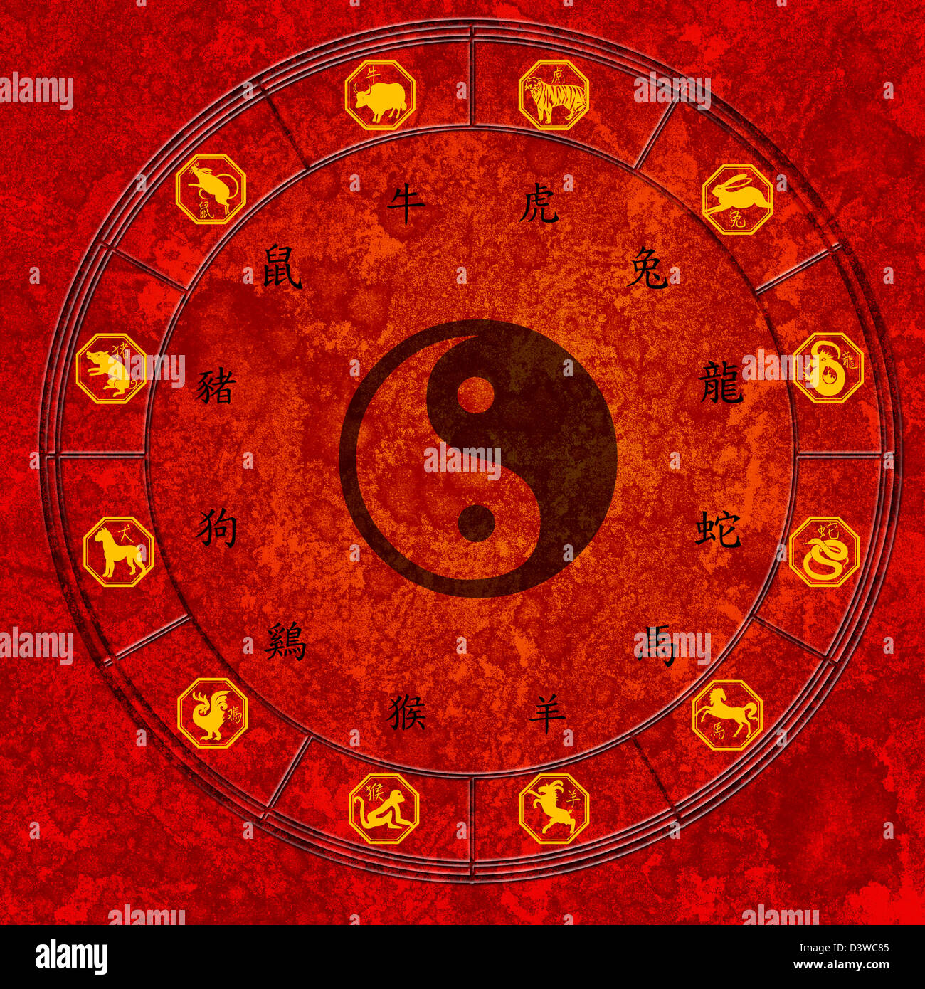 Zodiaque chinois et Yin Yang Banque D'Images