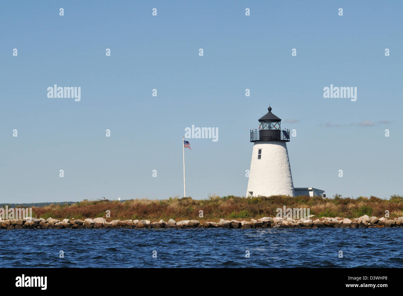 Phare de l'île des oiseaux au large de Cape Cod, Massachusetts à Buzzards Bay Banque D'Images