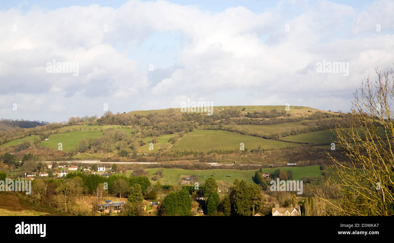 Télévision haut de Solsbury Hill Âge de Fer de fort près de Bath, Somerset, Angleterre Banque D'Images