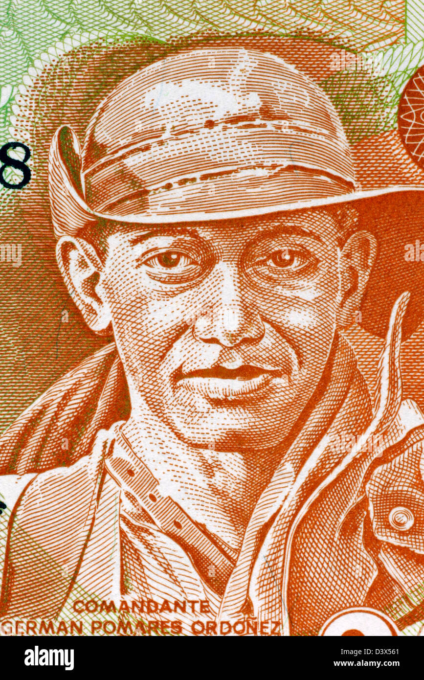 L'allemand Pomares Ordonez (1937-1979) le 20 Cordobas 1979 Euros du Nicaragua. La révolution nicaraguayenne et héros national. Banque D'Images