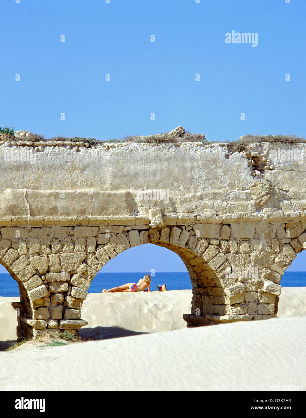 Aqueduc romain de Césarée, Césarée, district de Haïfa, Israël Banque D'Images