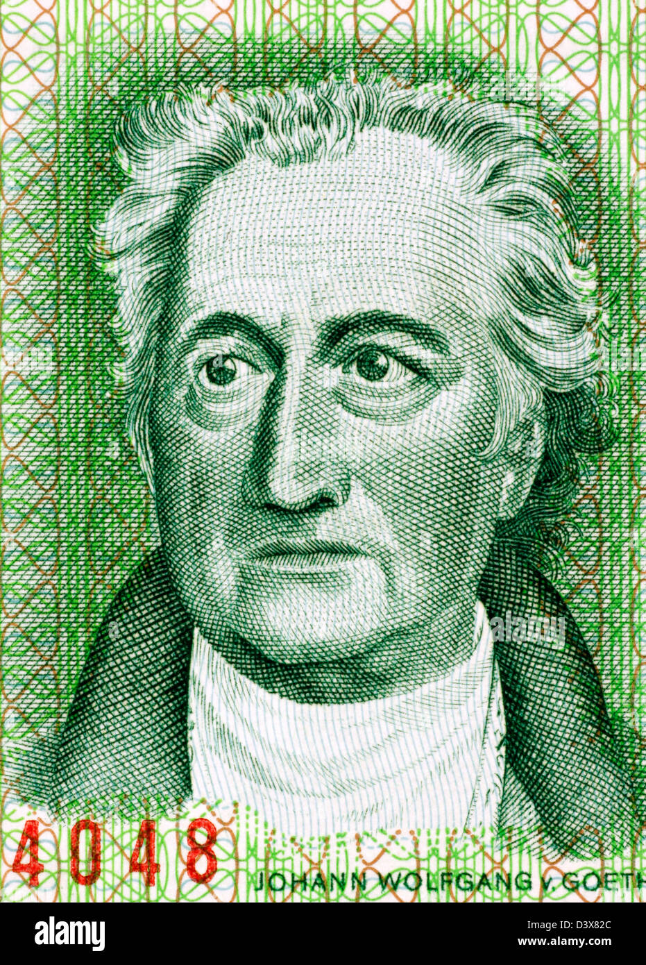 Johann Wolfgang von Goethe (1849-1932) sur 20 points, 1975 euros de l'Allemagne de l'Est. L'écrivain allemand, artiste et homme politique. Banque D'Images