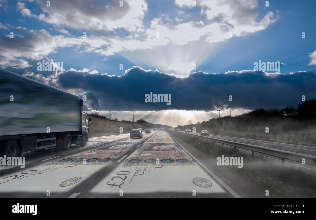 Argent superposée à des péages de la tarification routière taxe véhicule voiture voitures sans frais Banque D'Images