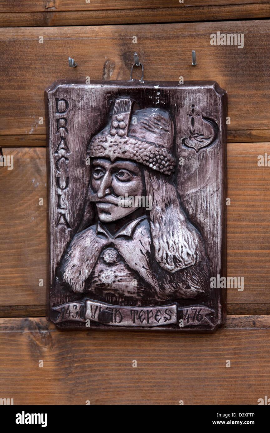 Sighisoara, Roumanie, un tableau noir du Comte Vlad Tepes Banque D'Images
