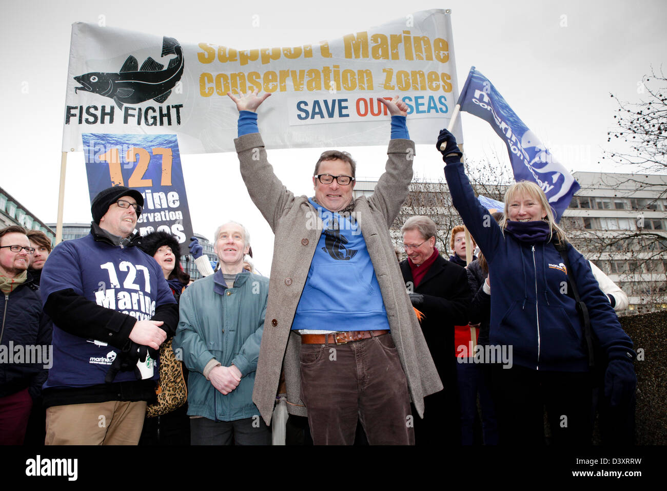 Au cours de la Hugh Fearnley-Whittingstall Marine Conservation Society mars pour souligner la nécessité de zones marines protégées. Westminster. Londres. United Kingdom. Banque D'Images