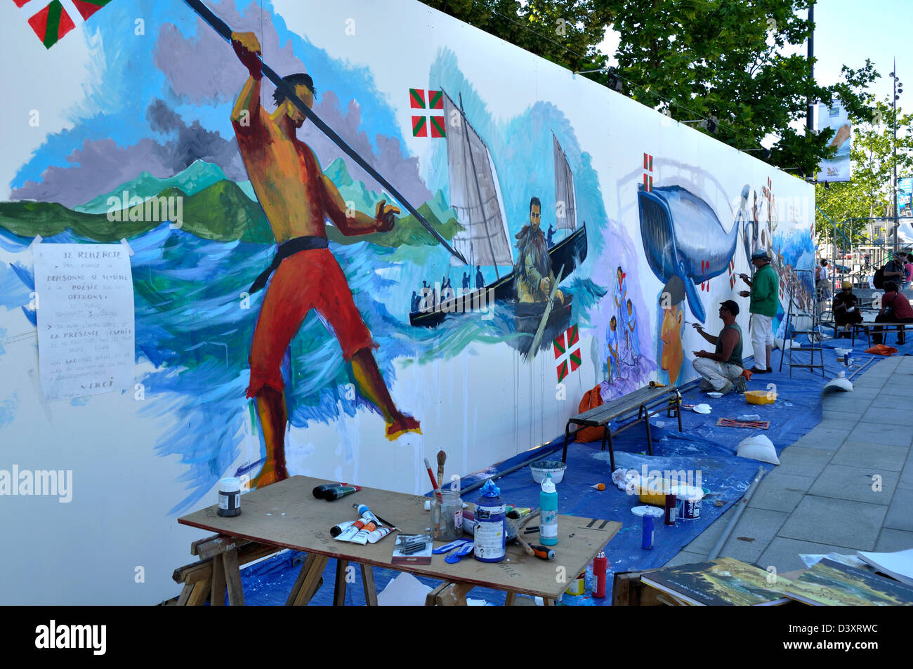 Peintres Yvon Le Corre, de Gildas Flahault et Gaele Flao installés sur les quais de vannes pour l'événement ('Ssemaine du Golfe' 2011). Banque D'Images