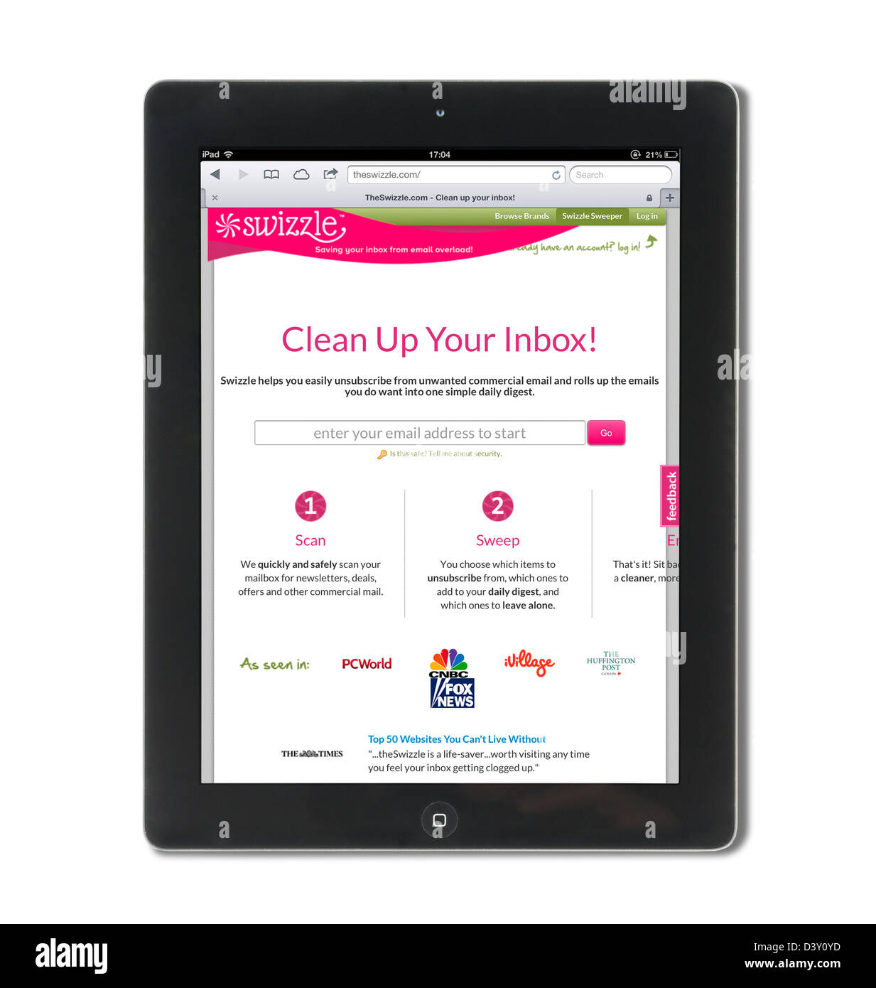 Theswizzle.com (sucre) webmail outil de nettoyage sur un Apple iPad 4e génération Banque D'Images