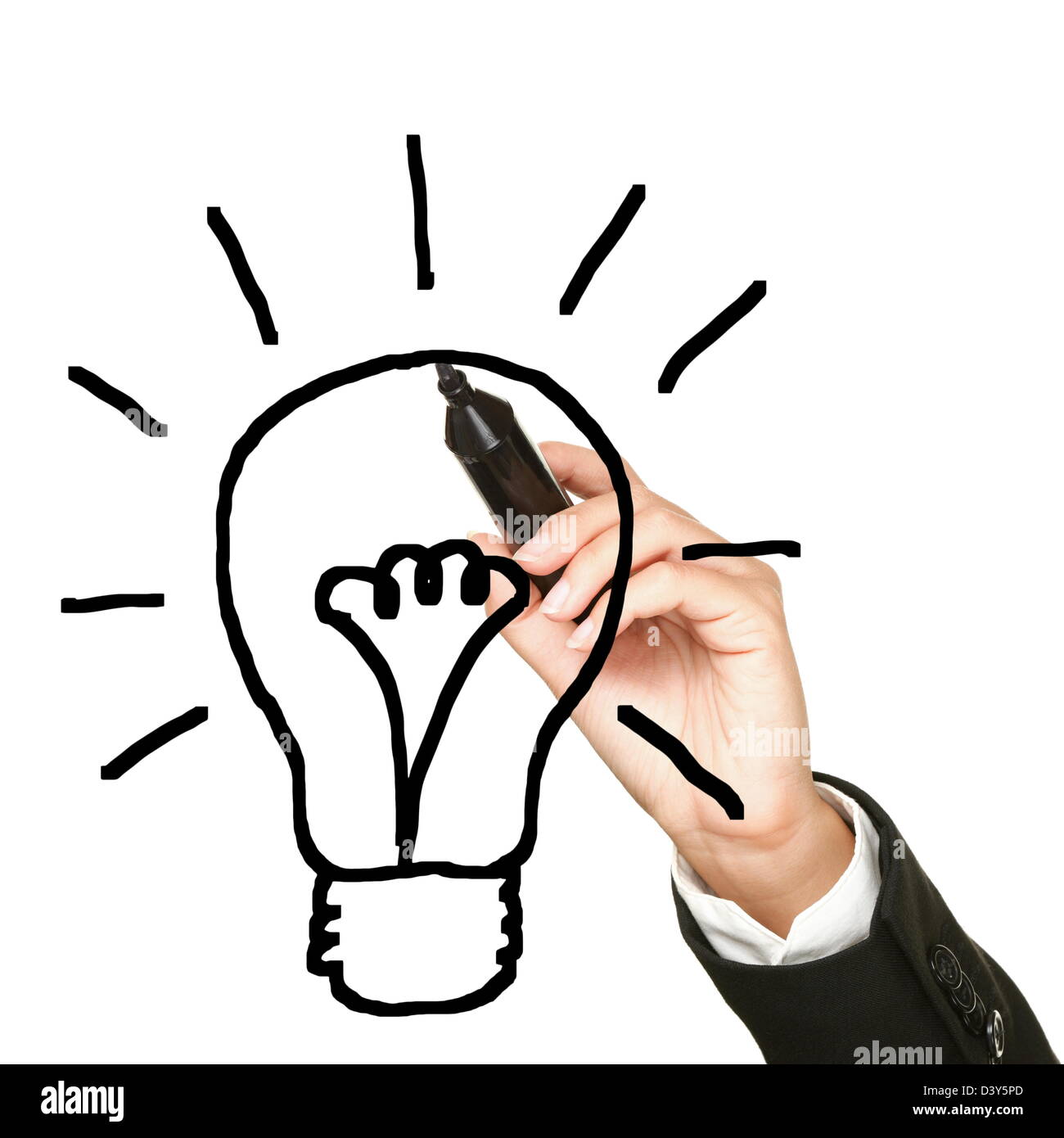 Image conceptuelle de part et stylo ampoule dessin représentant l'innovation des entreprises et l'idée isolé sur fond blanc Banque D'Images