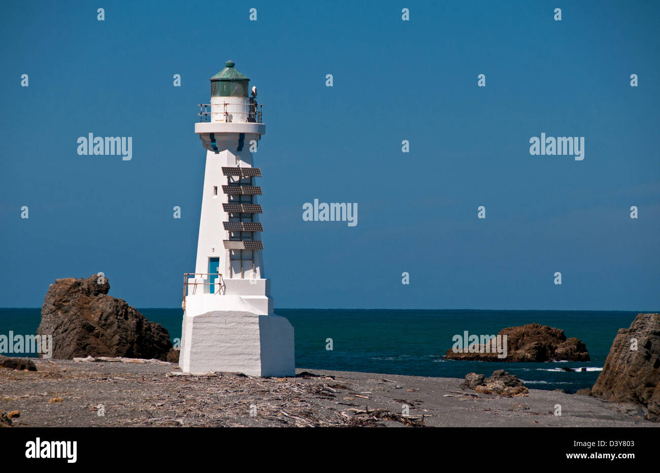 Pencarrow Point Lighthouse, Pencarrow Head, Nouvelle-Zélande Banque D'Images