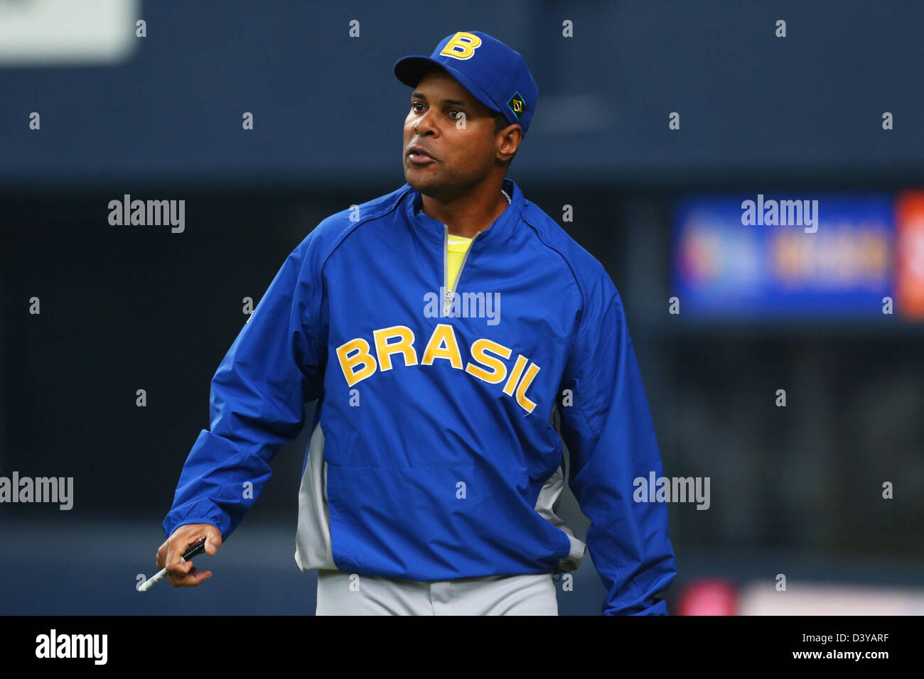 Osaka, Japon. 26 février 2013. L'entraîneur-chef Barry Larkin (BRA), 26 février 2013 - WBC : 2013 World Baseball Classic, Match match entre le Brésil 2-6 Orix Buffaloes au Kyocera Dome, Osaka, Japon. (Photo de AJPS/AFLO SPORT/Alamy Live News) Banque D'Images