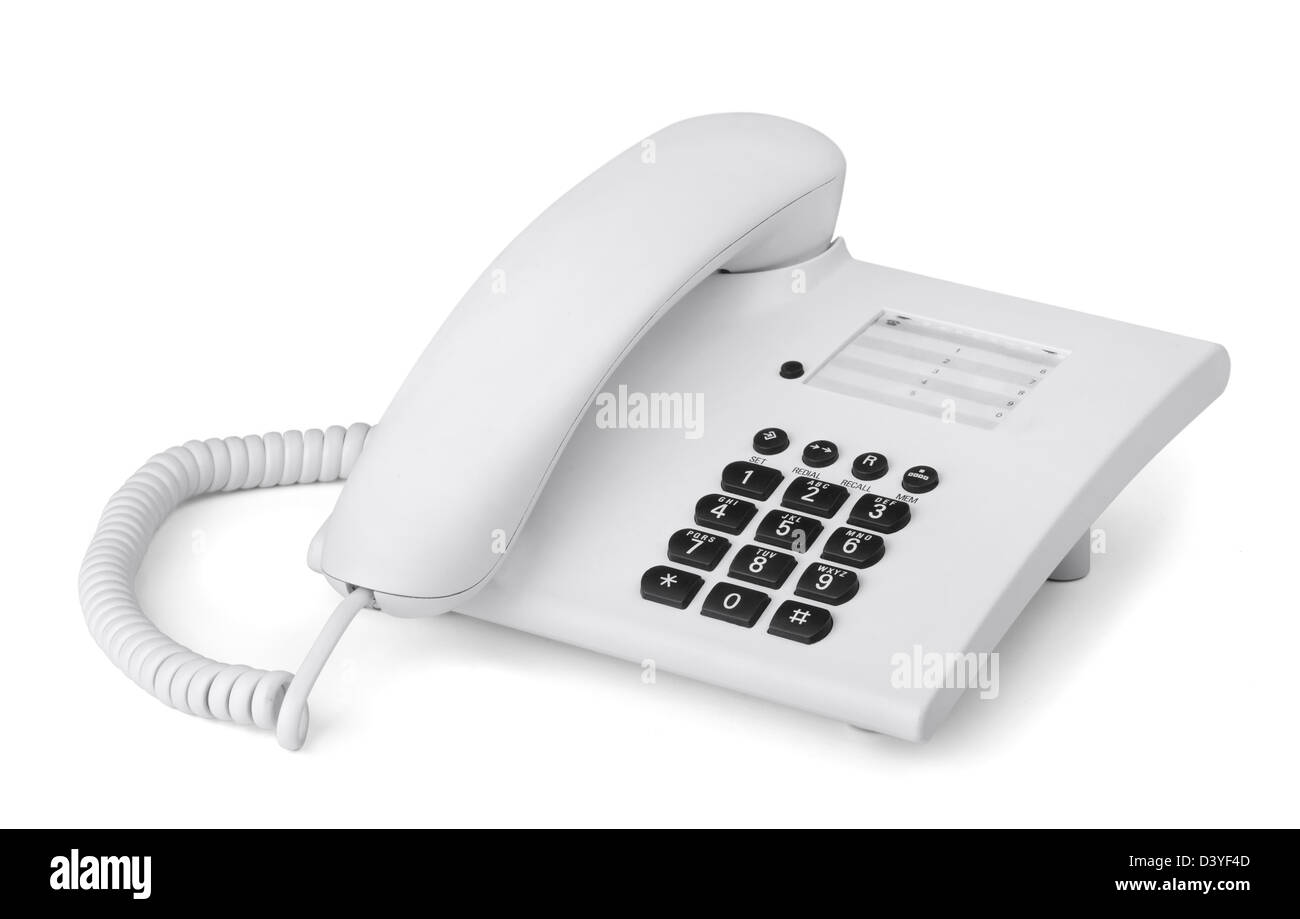 Téléphone de bureau blanc isolated on white Banque D'Images