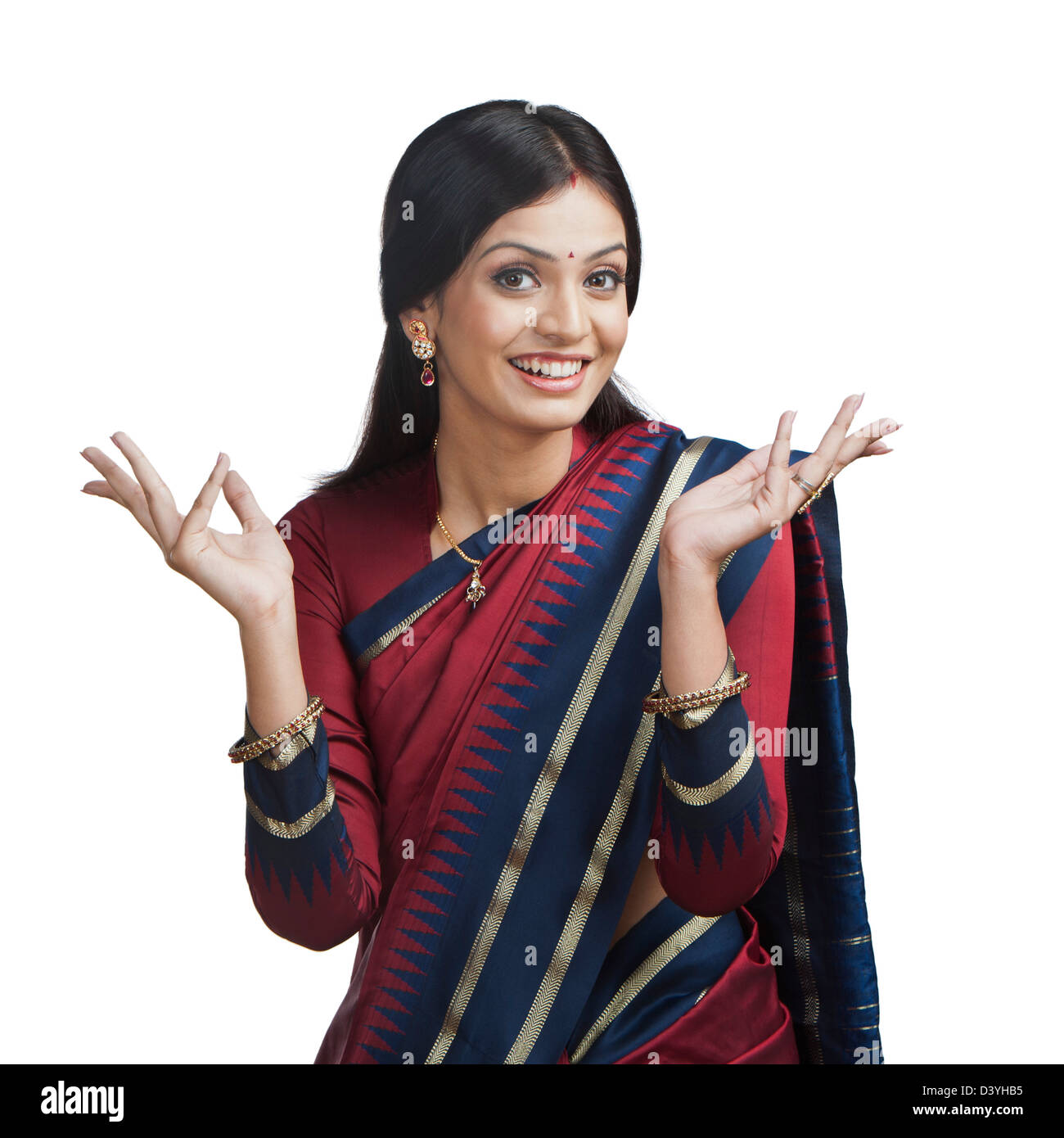 Traditionnellement Indian woman gesturing Banque D'Images