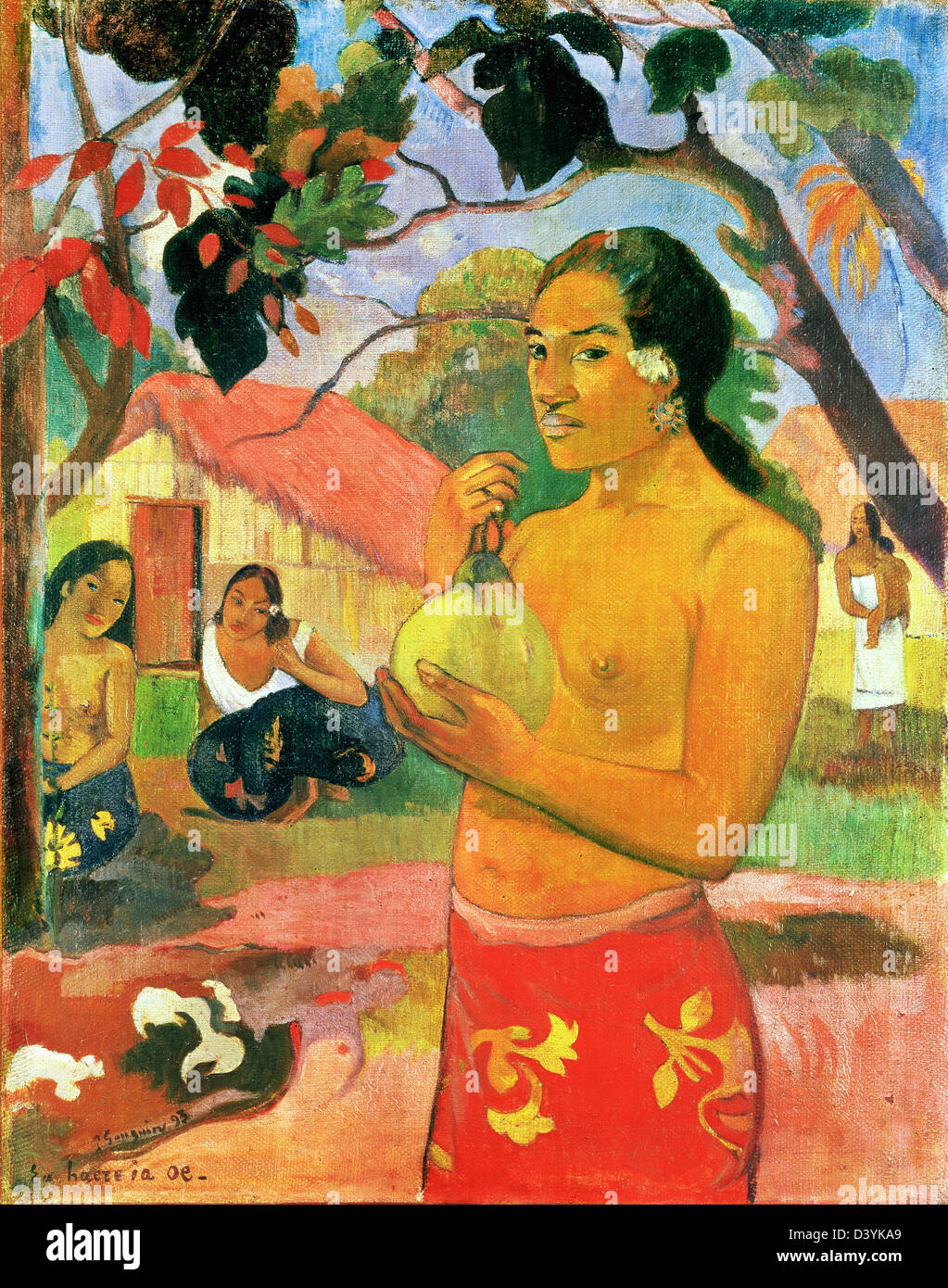 Paul Gauguin, Femme tenant un fruit 1893 Huile sur toile. L'Ermitage, Saint-Pétersbourg, Russie Banque D'Images