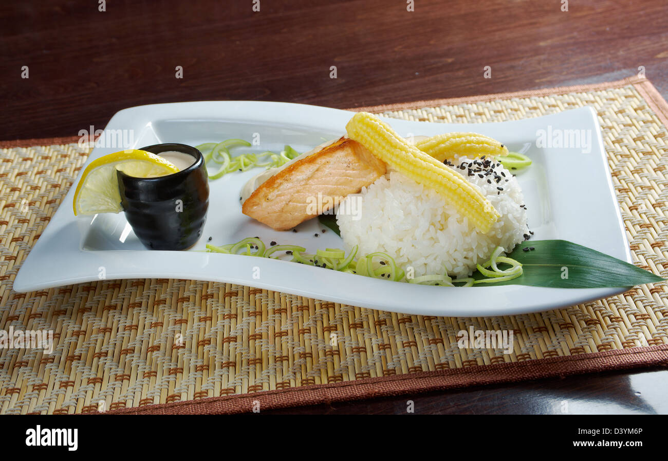 Cuisine japonaise saumon .à la crème Banque D'Images