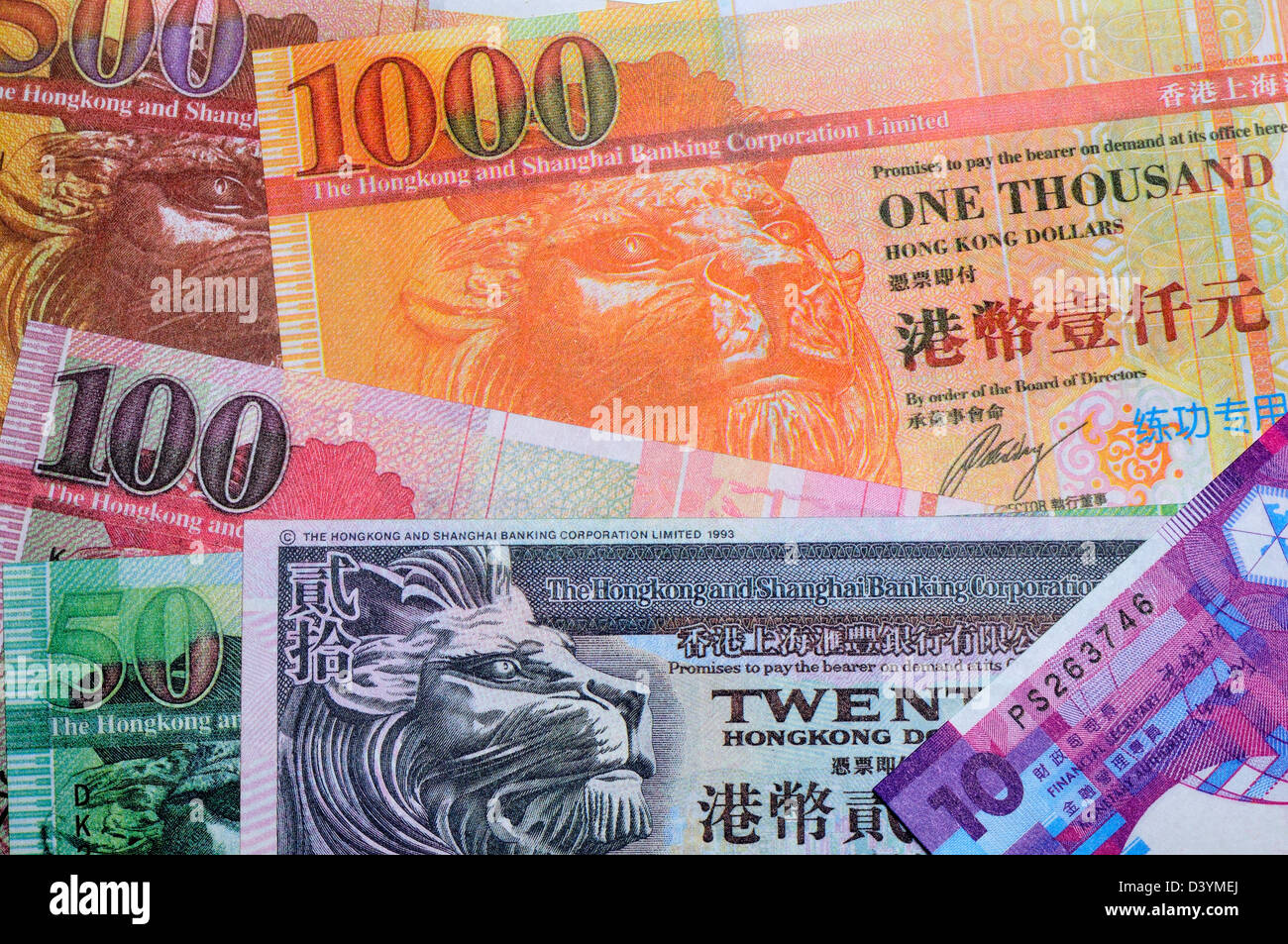 Billets de Hong Kong, de 10 à 1000 dollars Banque D'Images