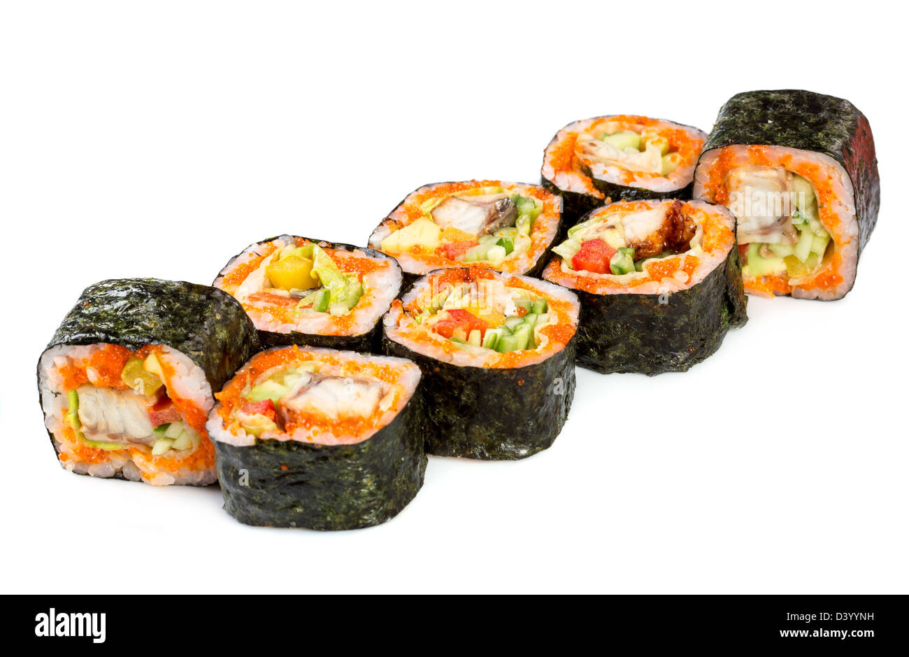 La nourriture bonne. Sushi Roll sur fond blanc Banque D'Images